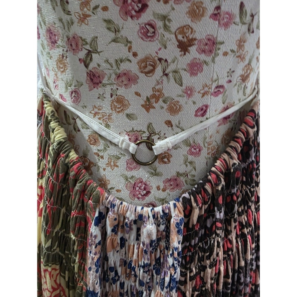 Free People Cant Tie Me Down Mixed Print Boho Handkerchief Hem Smocked Tunic L - Picture 8 of 12